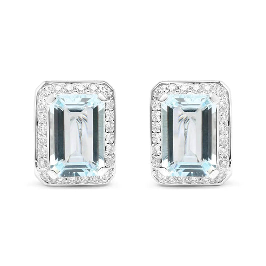 18K White Gold Aquamarine & Diamond Halo Stud Earrings - Solstik