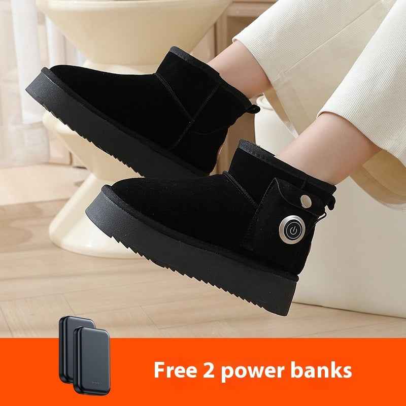 Electrically Warmed Shoes Fleece-lined Warm Leather Cold-proof Men's And Women's Boots