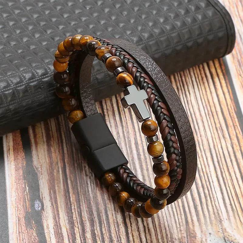 Men's Black Leather Bracelet - Solstik
