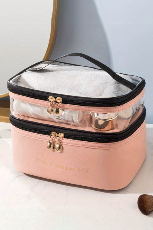 Pink Waterproof PVC Double Layer Cosmetic Bag - Solstik