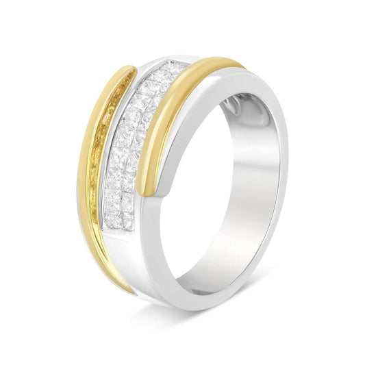 14K Gold 1ct Diamond Men's Luxury Band - Bicolor Design - Solstik