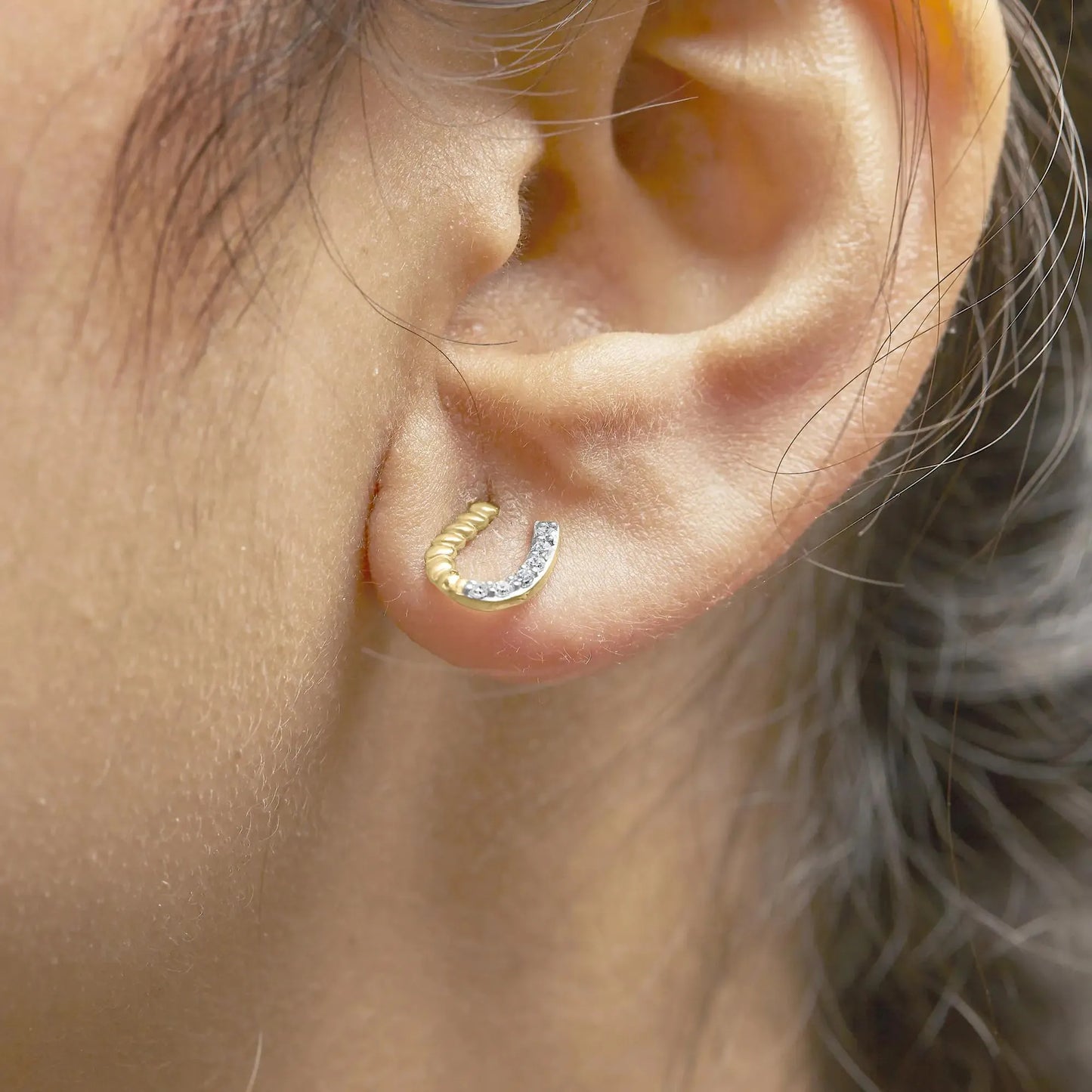 14K Gold Braided Horseshoe Diamond Studs - Solstik