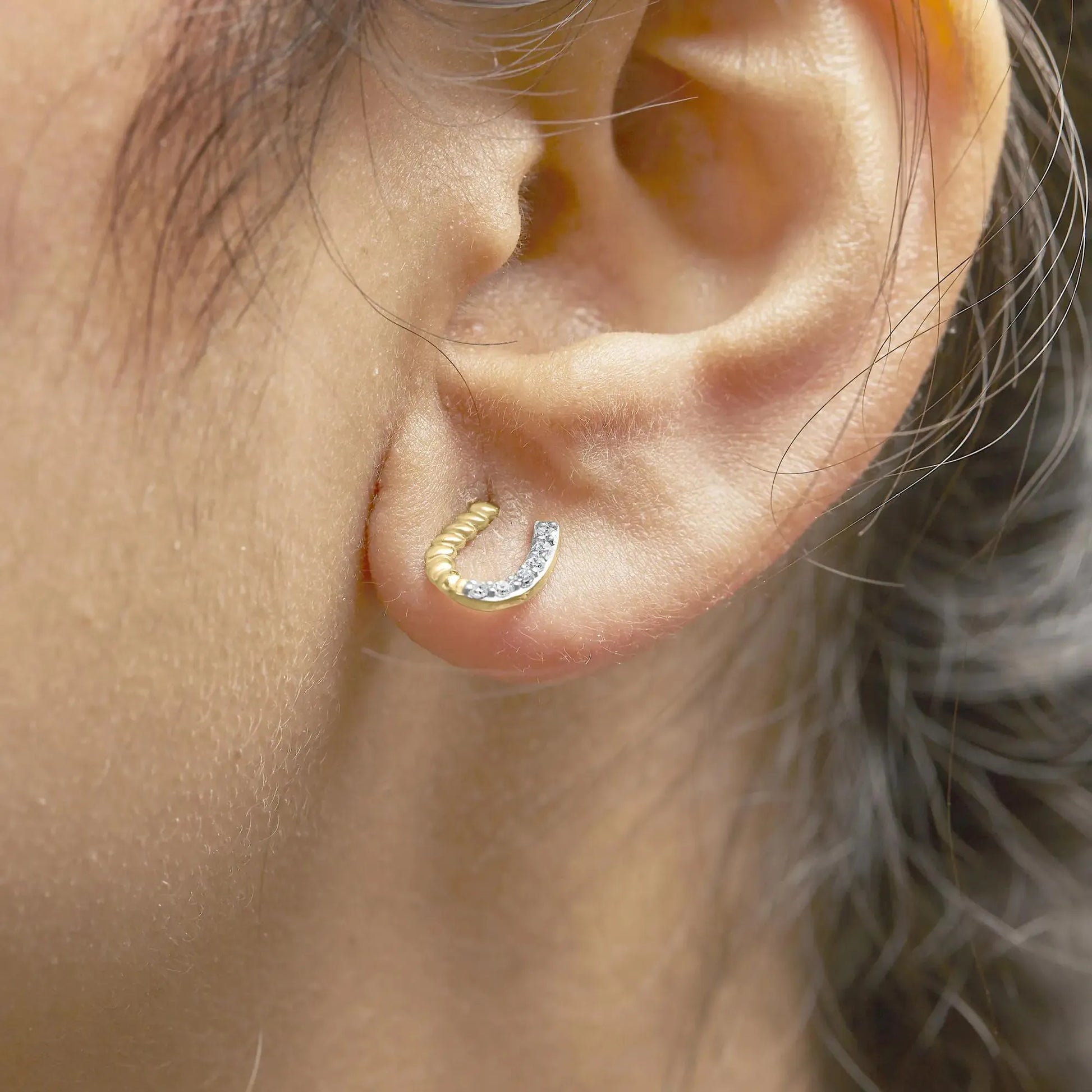14K Gold Braided Horseshoe Diamond Studs - Solstik