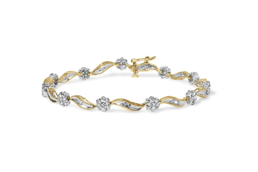 Two-Tone Gold Floral Diamond S-Link Bracelet - Solstik