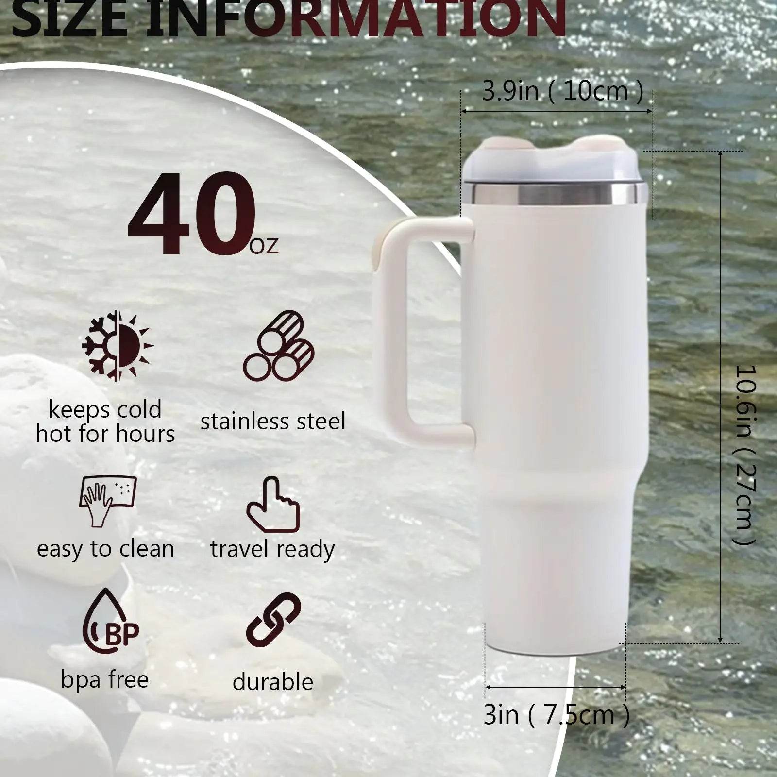 40oz V2 large capacity tumbler, With Handle And Straw Lid, Insulated Reusable Stainless Steel Water Bottles Travel Mug Coffee Cup car cup water cup For Men Women Outdoor Camping Driving, gift - Solstik