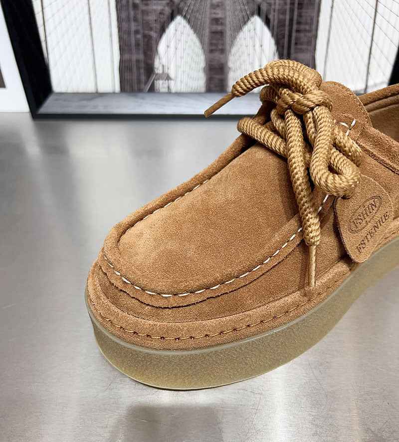 New Thickness Lace Up Casual Retro Authentic Leather British Style Women's Shoes