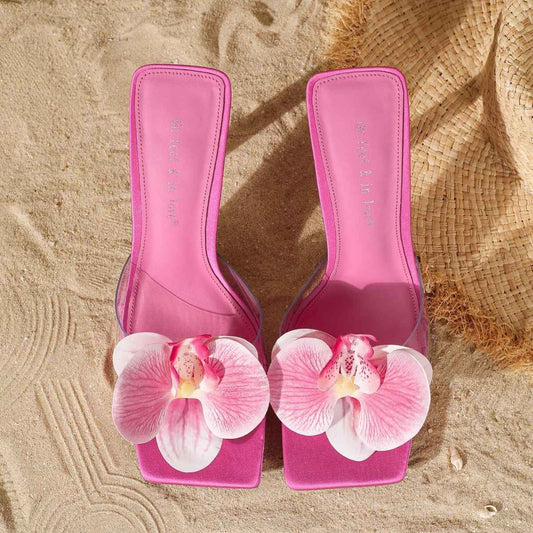Flower Decoration Open Toe High Heel Slippers Female Summer