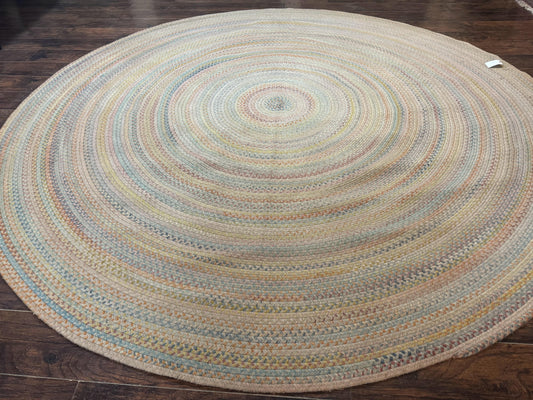 Large American Round Braided Rug 10x10, Multicolor, Vintage, Mid Century, Hand Braided