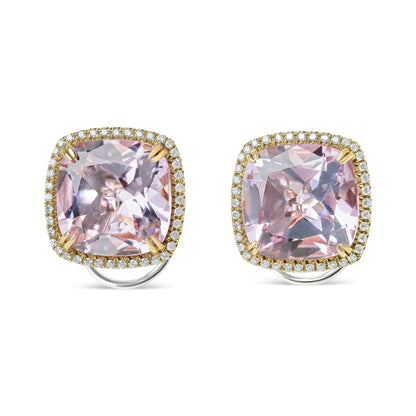 Dual-Tone 18K Gold Diamond & Pink Amethyst Studs - Solstik