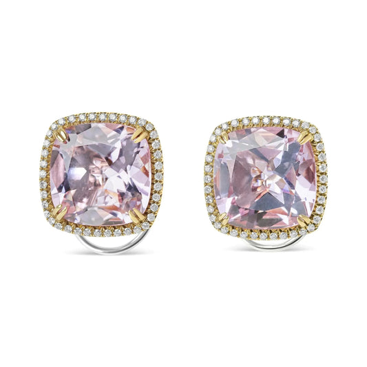 Dual-Tone 18K Gold Diamond & Pink Amethyst Studs - Solstik