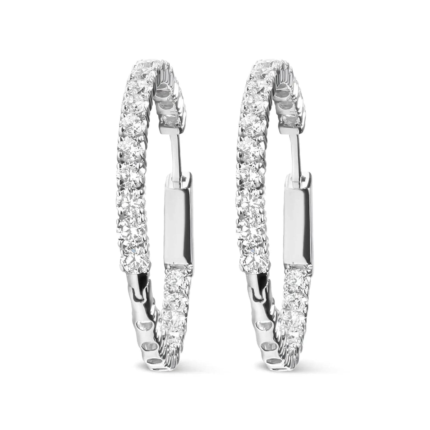 14K White Gold 3ctw Lab-Created Diamond Hoop Earrings - Solstik