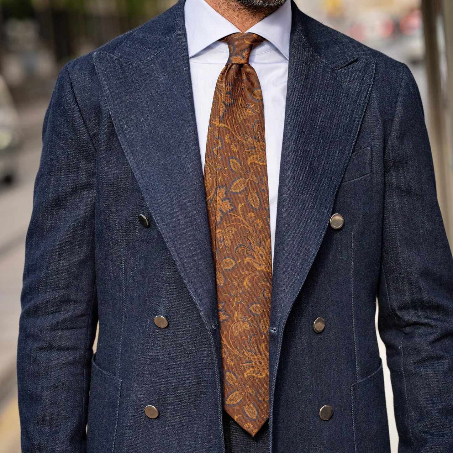 Borromeo - Printed Madder Silk Tie - Pecan Brown - Solstik