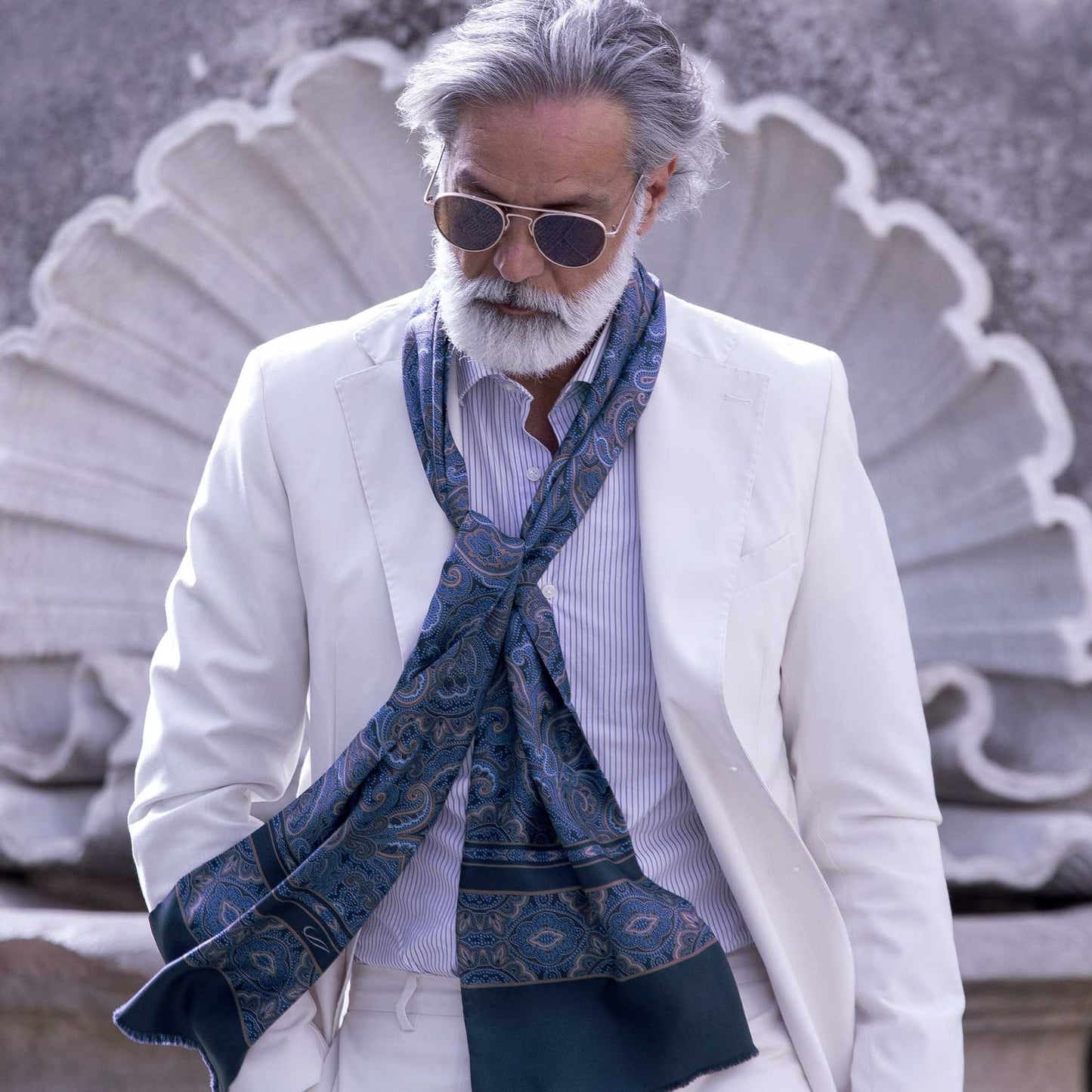 Ferrara - Silk Scarf - Blue & Brown - Solstik
