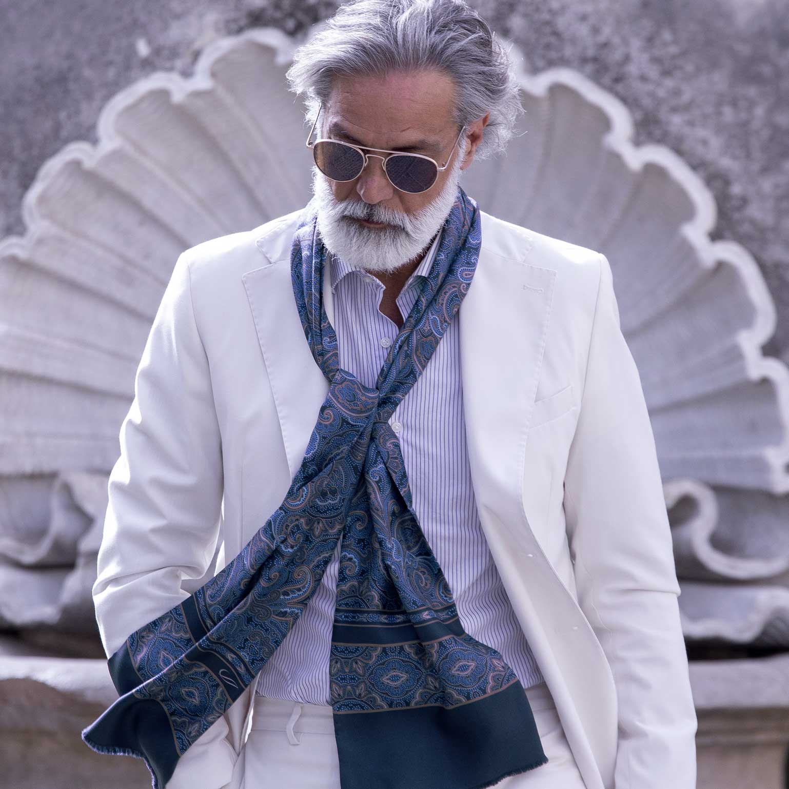 Ferrara - Silk Scarf - Blue & Brown - Solstik