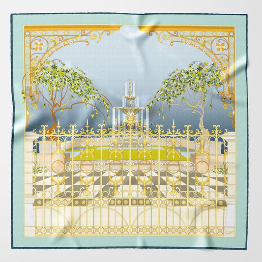 Garden of Dreams - Silk Foulard - Aqua - Solstik