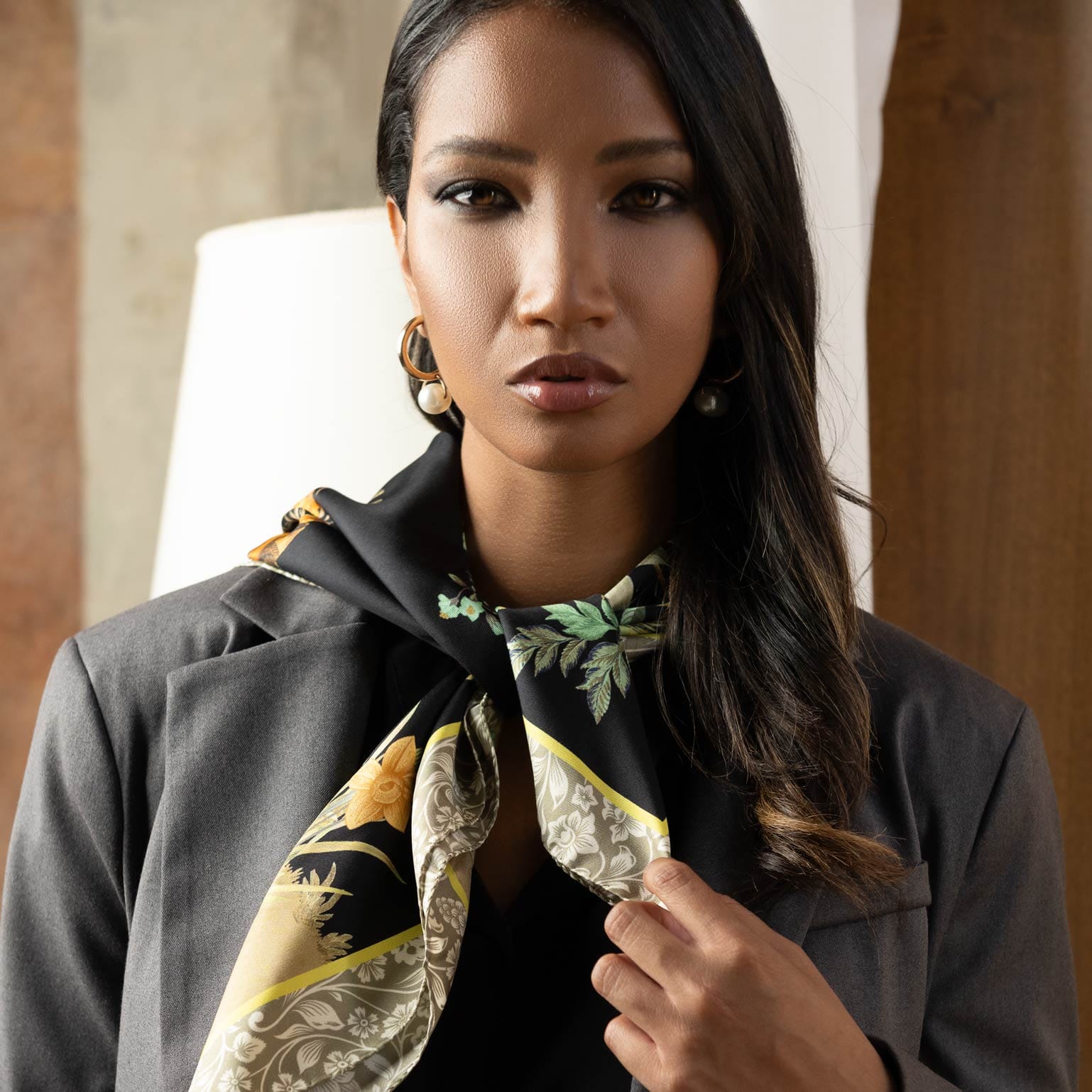 Fantasia - Silk Foulard - Black - Solstik