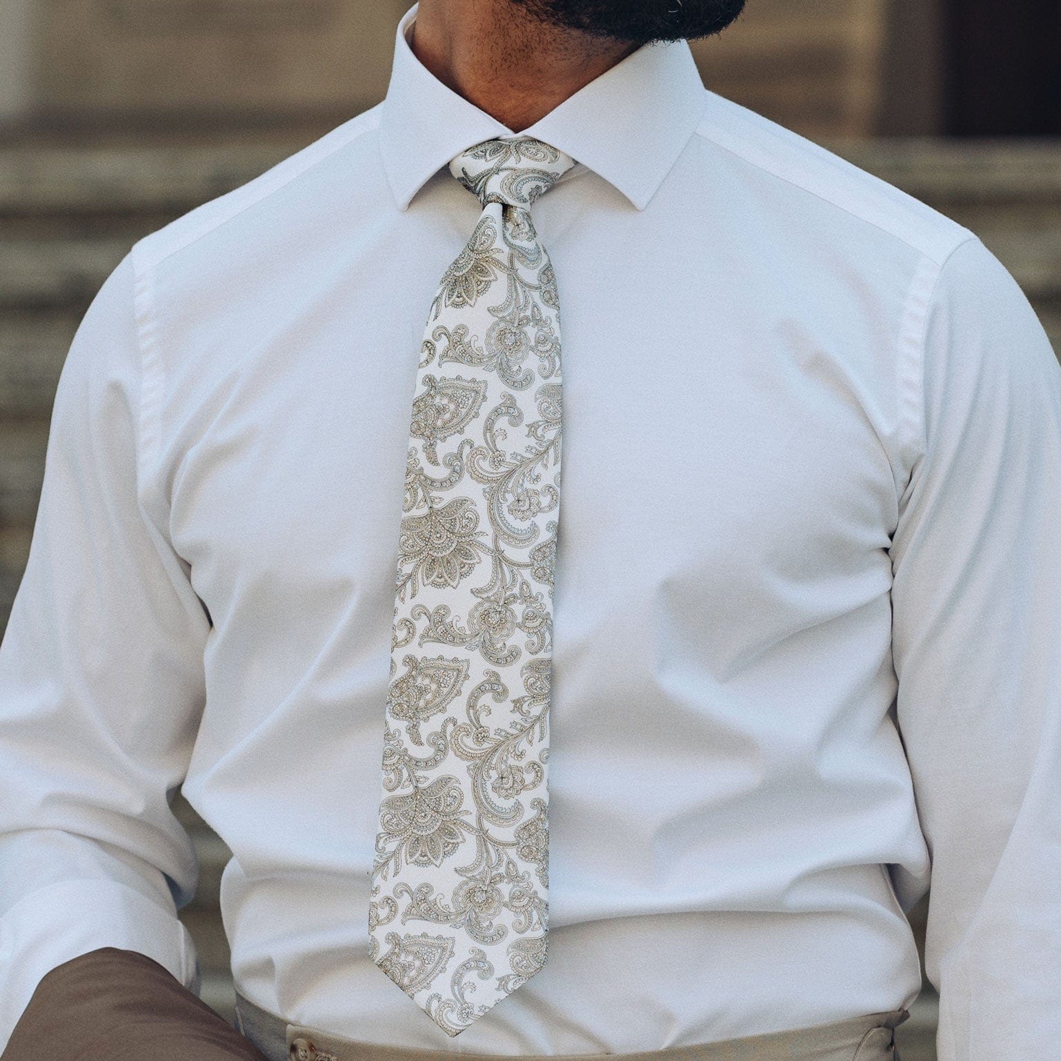 Novara - Printed Silk Tie - Ivory - Solstik