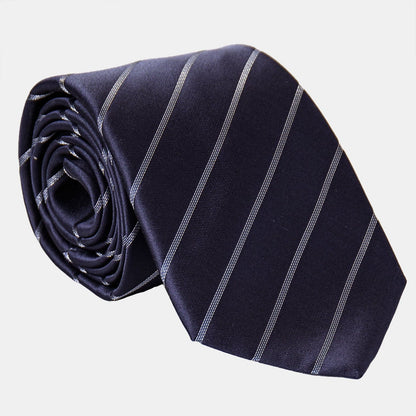 Esino - Silk Jacquard Tie - Midnight Blue and Silver - Solstik