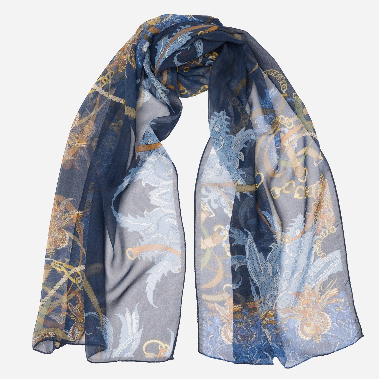 Alessandra - Long Silk Scarf - Navy - Solstik