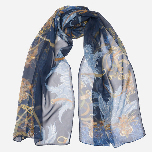 Alessandra - Long Silk Scarf - Navy - Solstik
