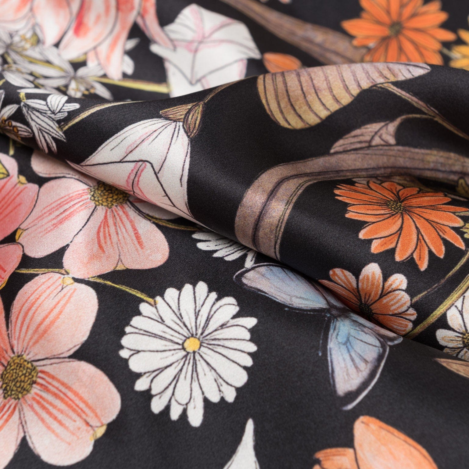 Flora - Silk Foulard - Black - Solstik