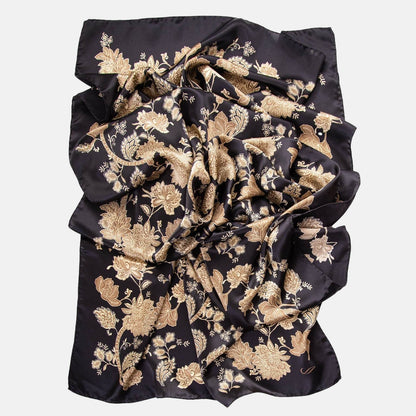 Esmeralda - Silk Scarf Shawl - Black & Gold - Solstik