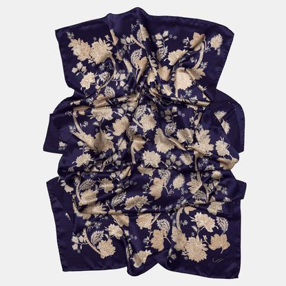 Esmeralda - Silk Scarf Shawl - Midnight Blue & Gold - Solstik
