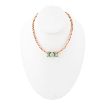 Legacy Lime Green and Blue Turquoise Braided Leather Necklace