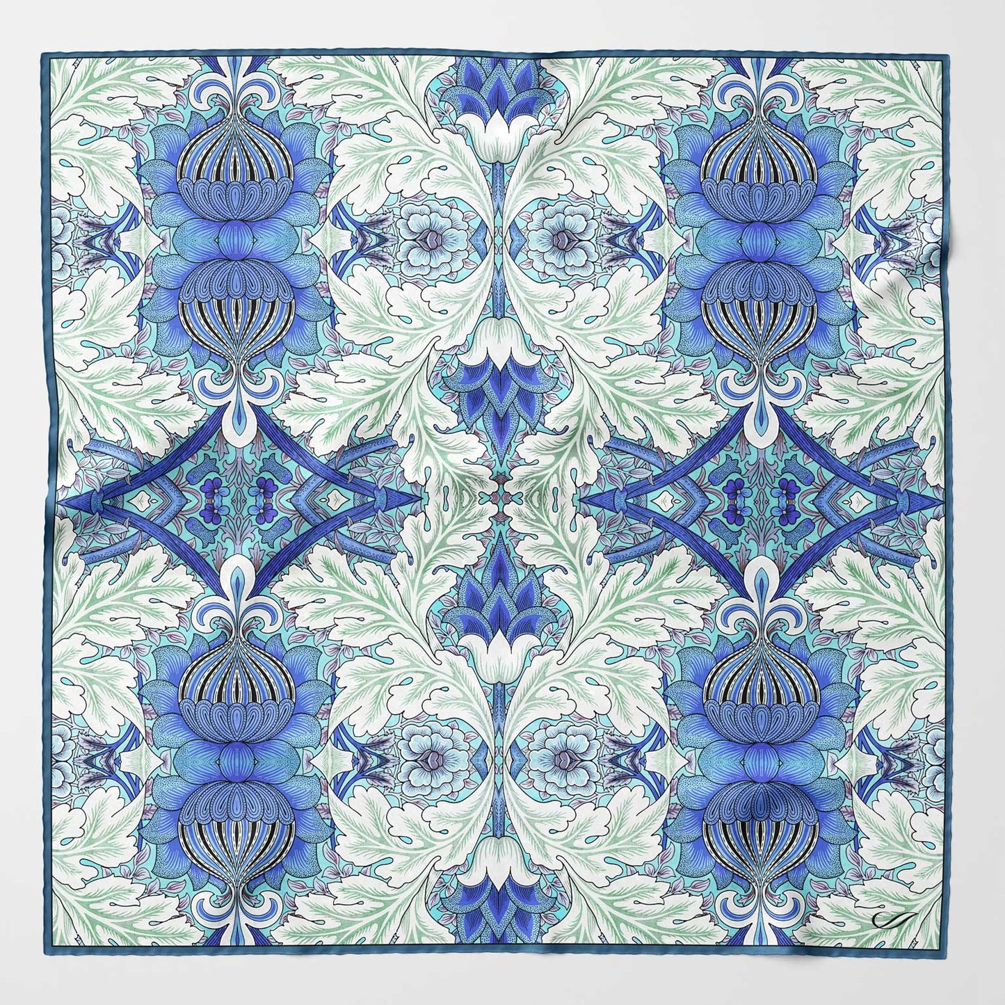 Londra - Silk Pocket Square - Blue and Mint - Solstik