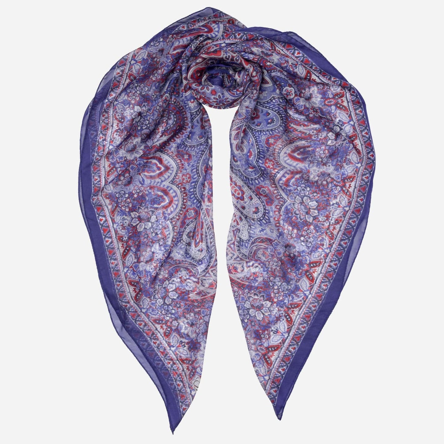 Helena - Silk Scarf Shawl - Red White and Blue - Solstik