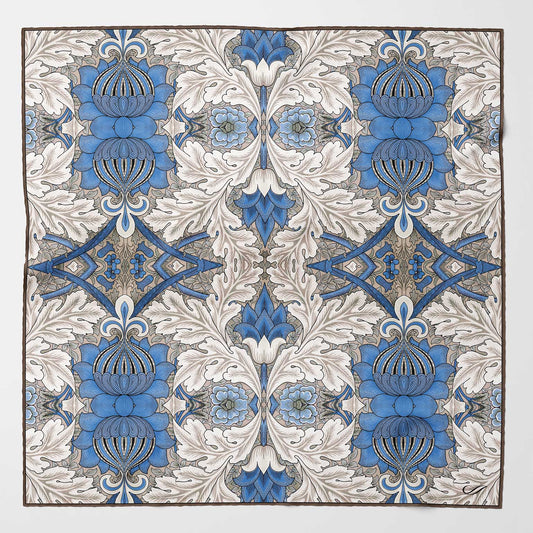 Londra - Silk Pocket Square - Blue and Tan - Solstik