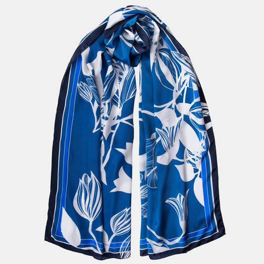 Cara - Silk Scarf Shawl - Blue - Solstik
