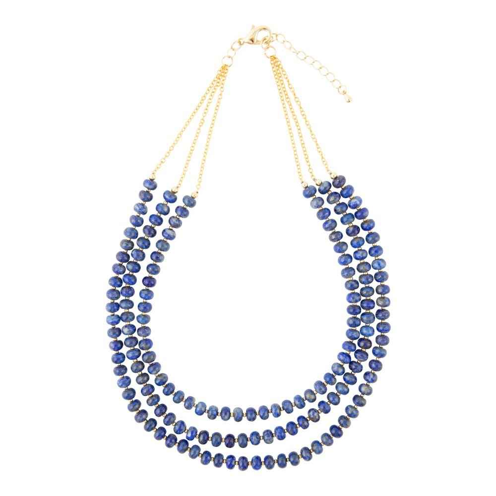 Blue Lapis Triple Strand Golden Necklace