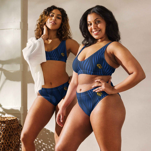 Blue Leaf high-waisted bikini