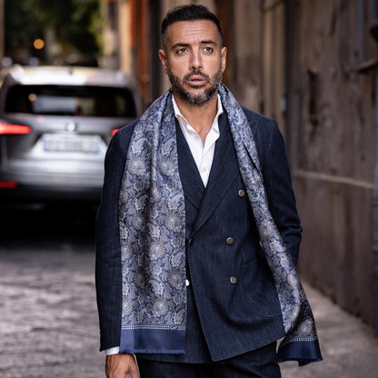 Pasquino - Reversible Silk Scarf - Navy - Solstik