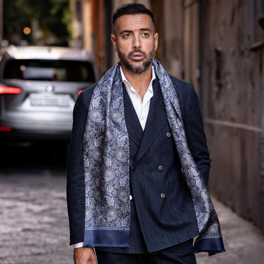 Pasquino - Reversible Silk Scarf - Navy - Solstik