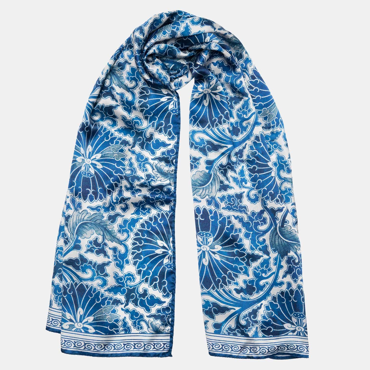 Rosalba - Long Silk Scarf - Blue - Solstik