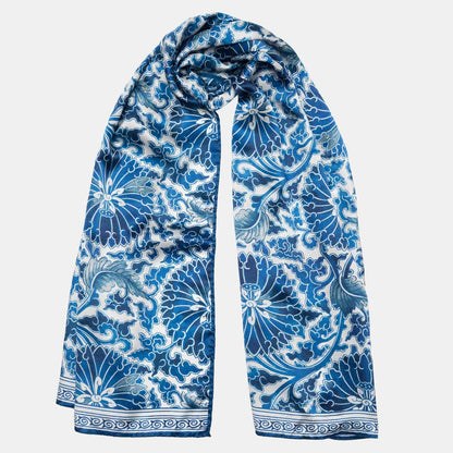 Rosalba - Long Silk Scarf - Blue - Solstik