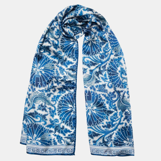 Rosalba - Long Silk Scarf - Blue - Solstik