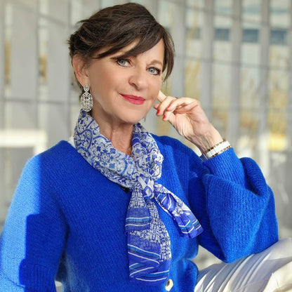 Miramar - Long Silk Scarf - Blue - Solstik