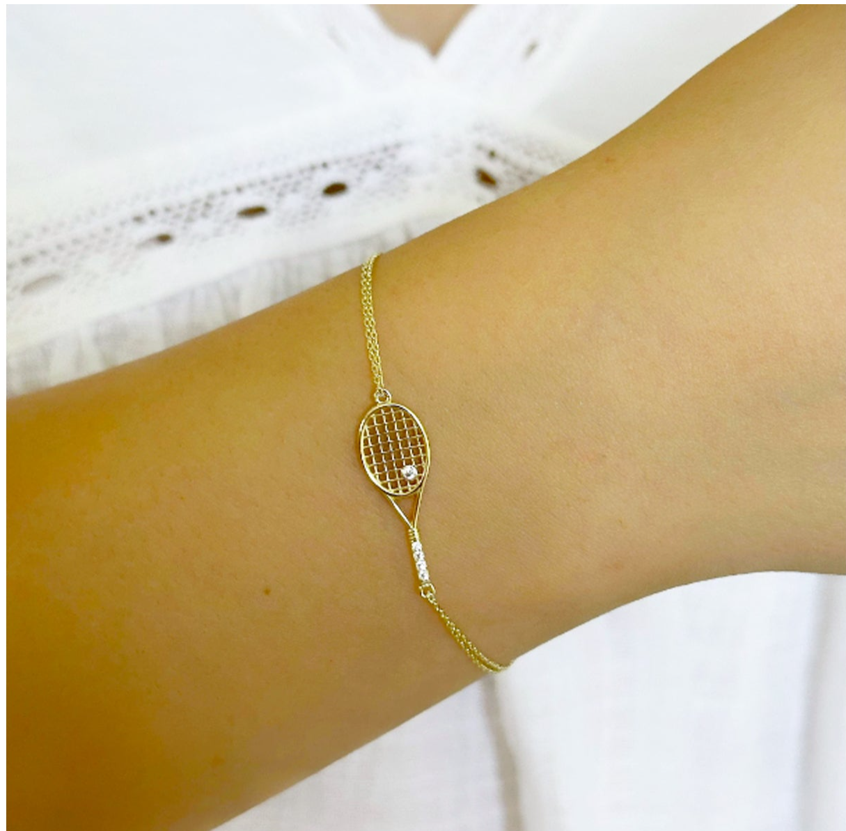 14K Solid Gold Tennis Racket Charm Bracelet - Solstik