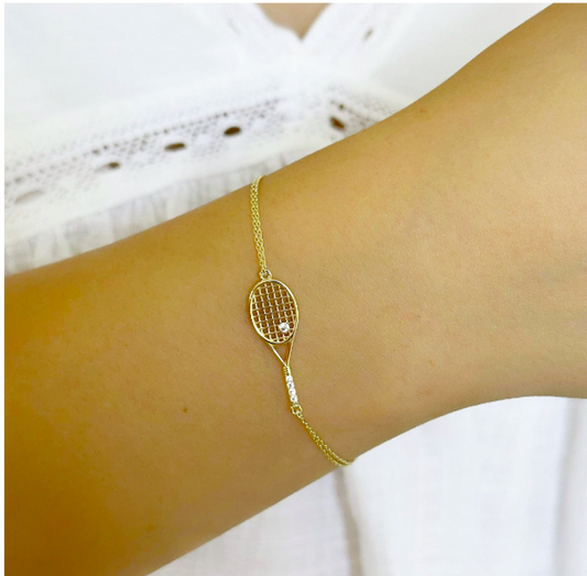 14K Solid Gold Tennis Racket Charm Bracelet - Solstik
