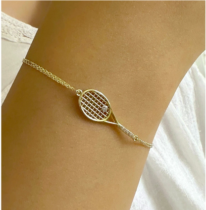 14K Solid Gold Tennis Racket Charm Bracelet - Solstik