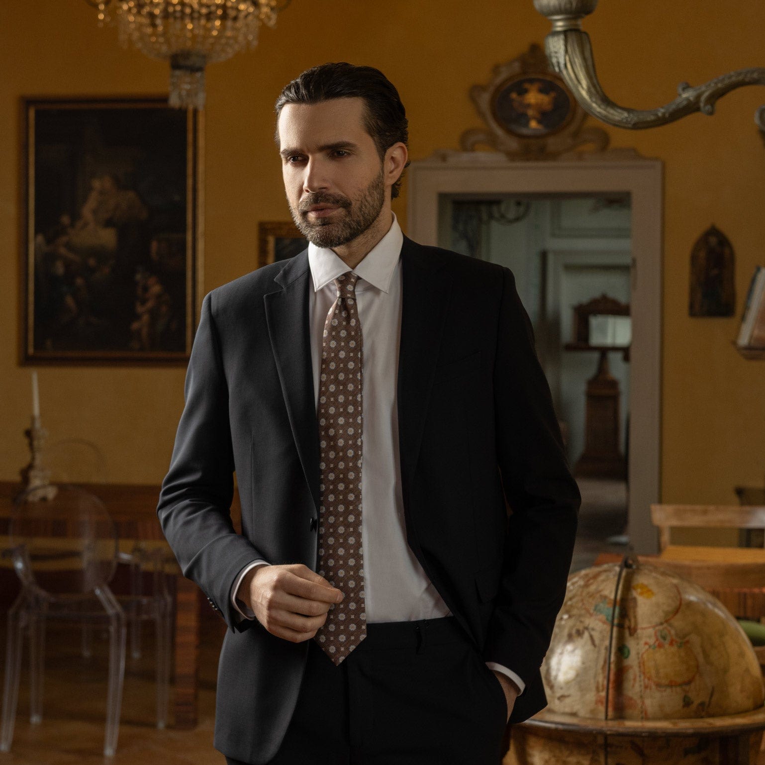Antinori - Printed Silk Tie - Brown - Solstik