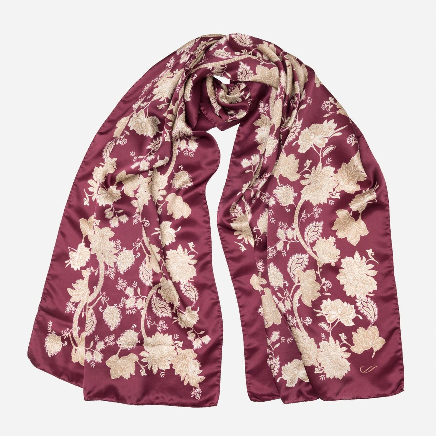 Esmeralda - Silk Scarf Shawl - Burgundy & Gold - Solstik