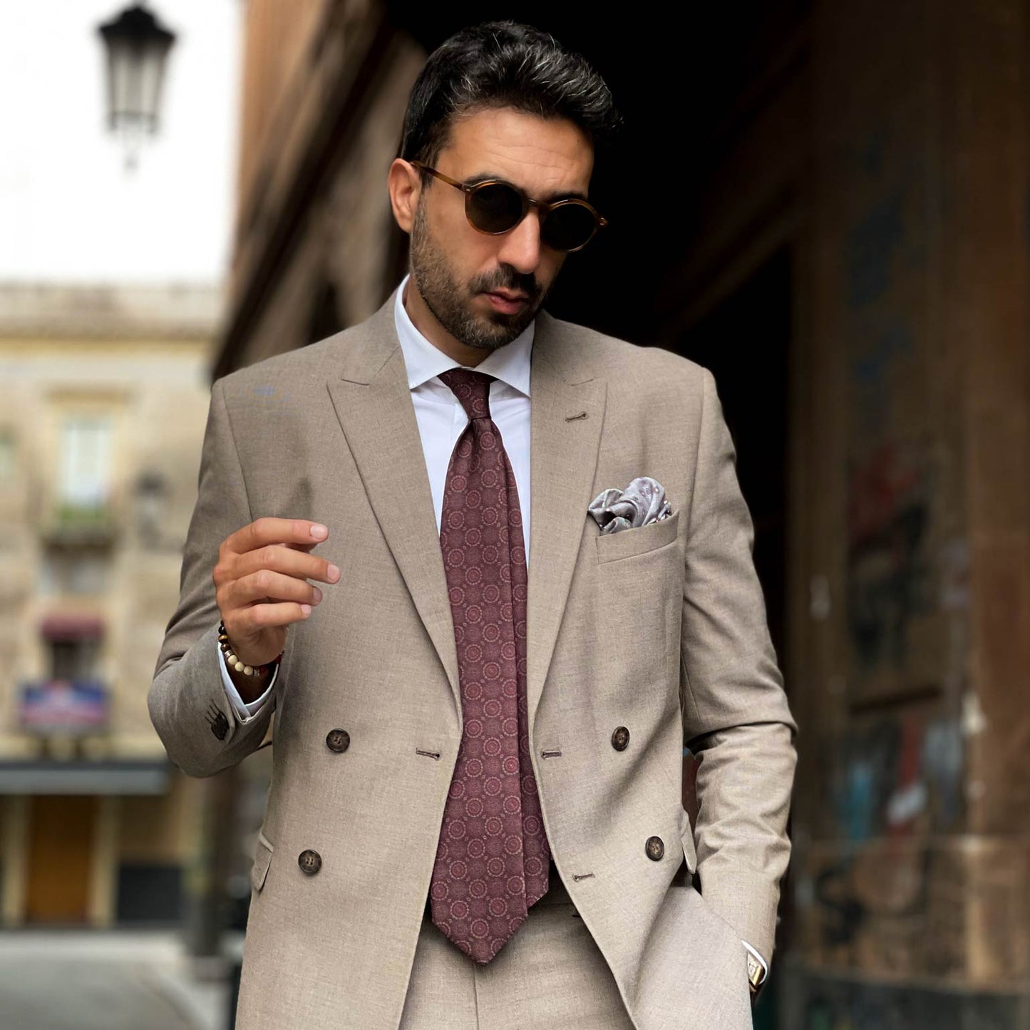 Moretti - Printed Madder Silk Tie - Brown & Burgundy - Solstik