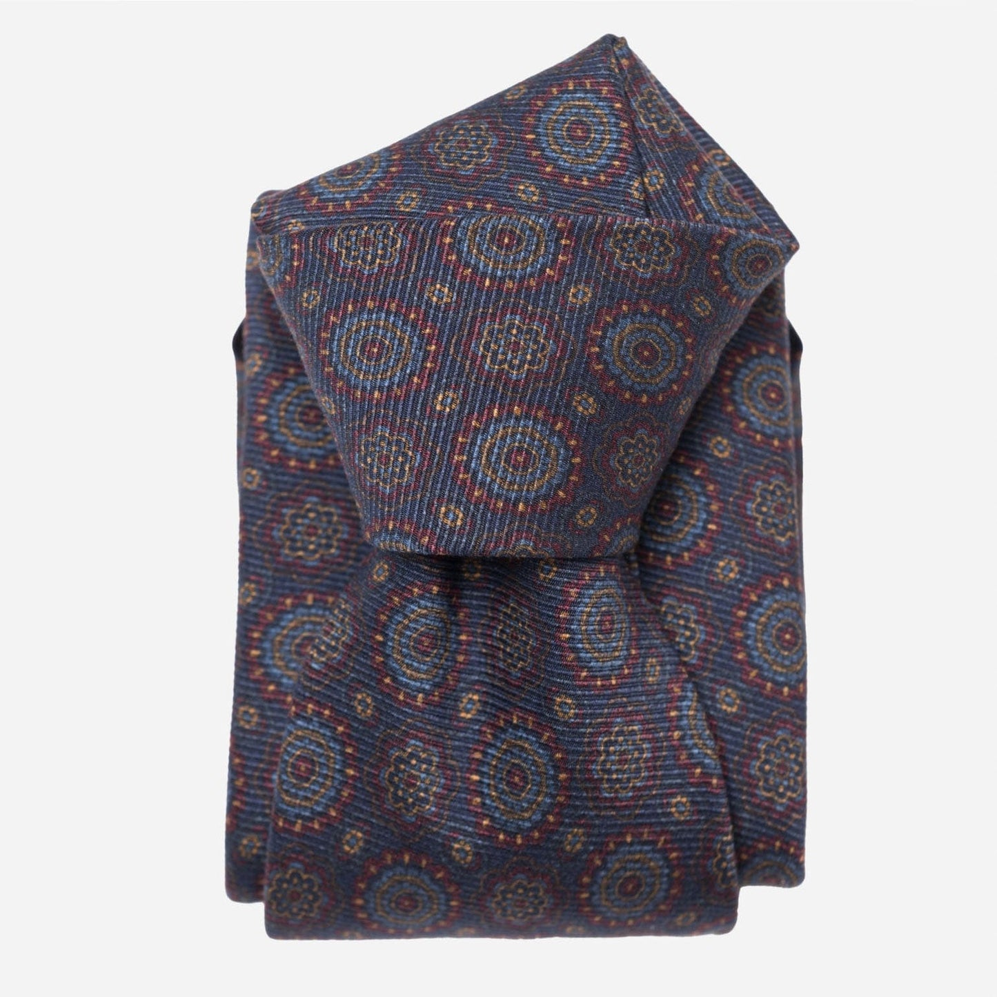 Moretti - Printed Madder Silk Tie - Navy & Burgundy - Solstik