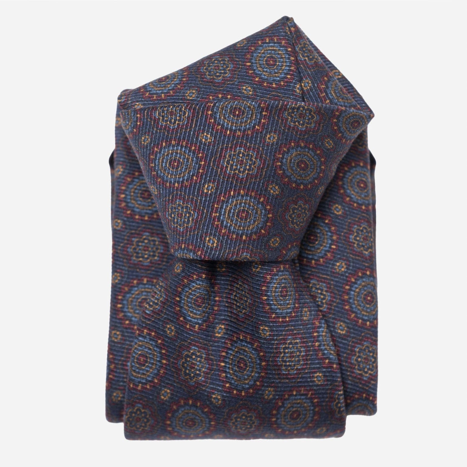 Moretti - Printed Madder Silk Tie - Navy & Burgundy - Solstik