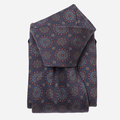 Moretti - Printed Madder Silk Tie - Navy & Burgundy - Solstik