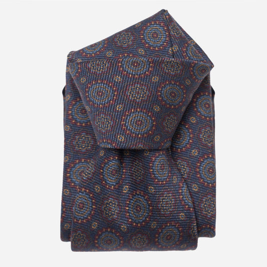 Moretti - Printed Madder Silk Tie - Navy & Burgundy - Solstik